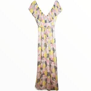 Victoria's Secret Maxi Dress Ruffled Tie Wast Leopard Tropical Floral XS